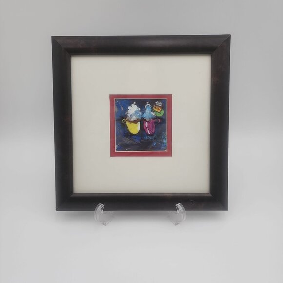 Whimsical Framed Coffee & Dessert Original Artwork Impasto Style 3 x 3 in. - Picture 13 of 14